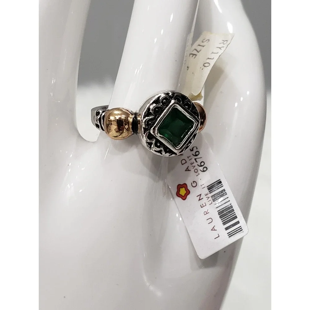 Lauren G Adams Mixed Metal Green Scroll Renaissance Gothic Two Tone Ring Size 5